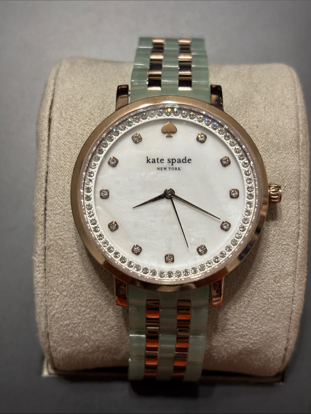 kate spade Two-Tone Mint Green and Rose Gold Crystal Dial Watch